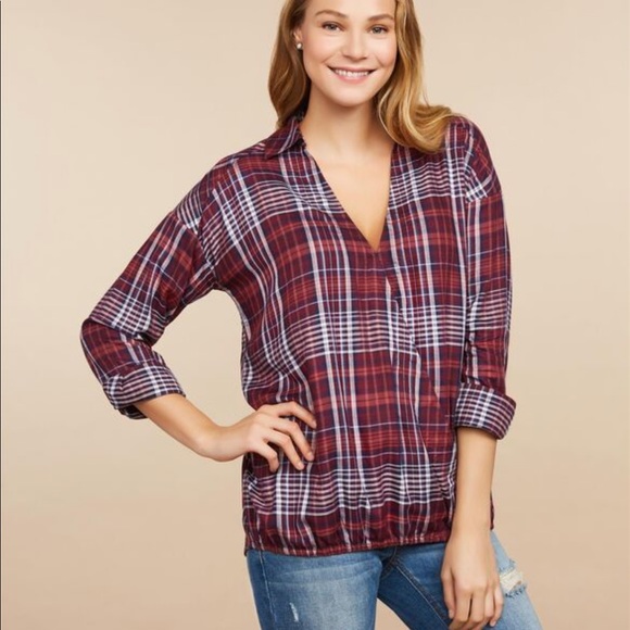 NWT Jessica Simpson plaid pullover nursing top - Picture 2 of 8